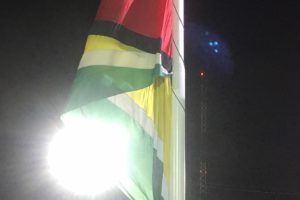 51st anniversary: The Guyana flag being raised at D’Urban Park
yesterday. 