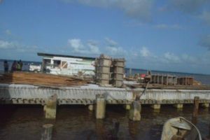 Ongoing works on the substructure of the Bartica Stelling (GINA photo)