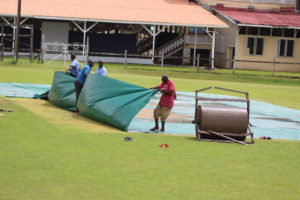 Scenes from the Police Sports Club ground where the opening round of the GCB/Hand-In-Hand Under-19 match between defending champions Demerara and the GCB Select Under-17 sides had to be abandoned without a ball being bowled (Royston Alkins Photo)