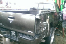 The Toyota Tacoma which crashed into minibus BVV 5273.