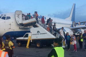 Cuban visitors deplaning Easy Sky at the Cheddi Jagan International Airport
