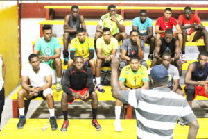  The senior male volleyball squad during a briefing session at the National Gymnasium on Sunday. (Royston Alkins Photos)
