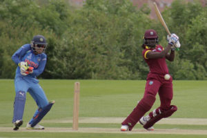West Indies Women’s captain Stafanie Taylor gathers runs through the off-side during her half-century yesterday. (Photo courtesy CWI Media)