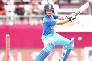  India opening batsman Ajinkya Rahane on the go during his third ODI ton against the West Indies in the second ODI in Port of Spain, Trinidad yesterday. (Cricinfo photo)
