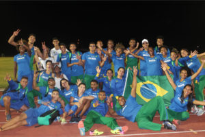 The winning Brazilian outfit pose for a team photo.
