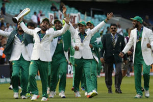 The Pakistan cricket team celebrates its Champions Trophy triumph. (Reuters photo)