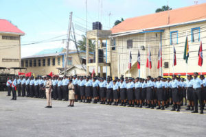 The Guyana Police Force yesterday held a passing out parade at the Tactical Services Unit Square, Eve Leary for 143 new police officers and 40 special constables from various divisions who completed recruit courses. Prizes were handed out to the outstanding graduates of each course. The best student awards went to Woman Constable 24173 Moore, Woman Constable 24200 Stuart, Woman Constable 24166 Loncke, Constable 24141 Gray, Constable 24215 Ramphaul, Woman Constable 24172 Monilall and Woman Constable 24393 Vanvield.  