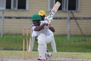 Joshua Persaud during his 31 for Demerara yesterday. He shared in an 84-run, second-wicket partnership with Raymond Perez to set Demerara’s platform (Photo by Royston Alkins)