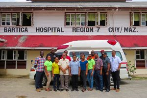 Participants and Facilitators with Dr Edward Sagala (fourth from left in front row), Regional Health Officer, Region 7 at the Bartica Regional Hospital. 