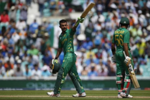 
Pakistan's Fakhar Zaman celebrates his century Action Images via Reuters / Paul Childs Livepic EDITORIAL USE ONLY.
