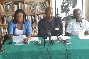 From left are WPA Chairwoman, Tabitha-Sarabo Halley, and WPA Executive members Dr David Hinds and Tacuma Ogunseye at yesterday’s press conference 