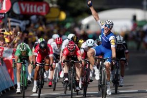 The 104th Tour de France, the 216-km Stage 6 from Vesoul to Troyes, France, Quick-Step Floors rider Marcel Kittel of Germany reacts after winning the stage (REUTERS/Benoit Tessier)