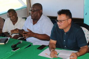 Stakeholder and former GCB and WICB executive Claude Raphael (center) as he delivers the news surrounding tomorrow’s visit to the AG’s office. (Royston Alkins Photo) 