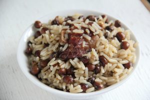 Bajan Rice and Peas seasoned with salted pigtails (Photo by Cynthia Nelson)
