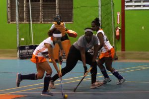 Spice’s Dacia Woodroffe being challenged by Renee James of Saints