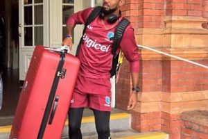 New boy Kyle Hope arrives at Lord’s for West Indies’ first training session since arriving in London. (Photo courtesy CWI Media)
