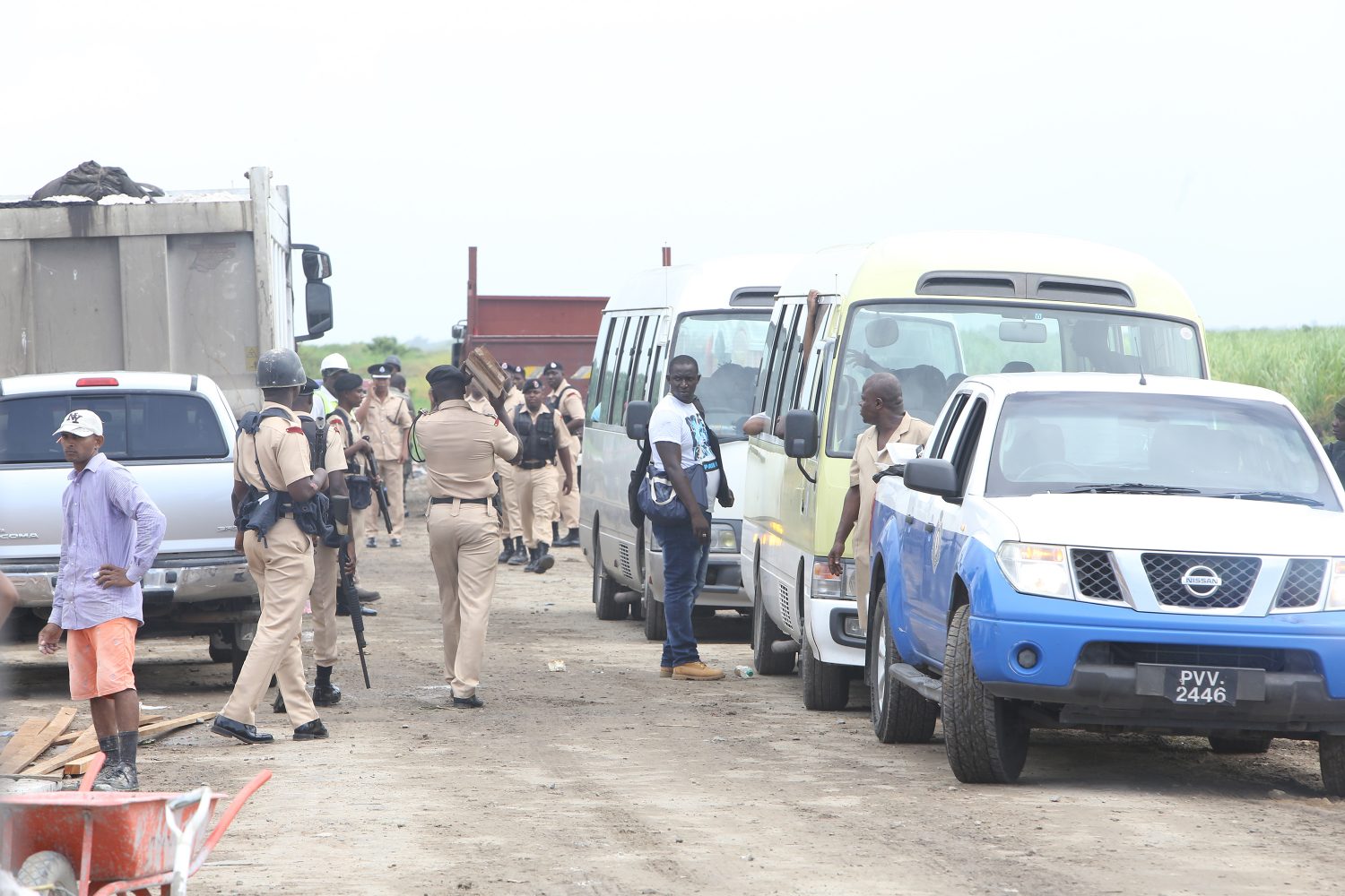 A heavy police presence outside the Lusignan Prison yesterday during preparation to transport the prisoners 