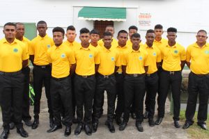 The Guyana under -17 team moments before departing to Trinidad and Tobago for the West Indies Regional tournament which begins on Tuesday (Royston Alkins Photo)