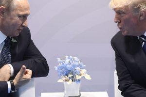 President Donald Trump and Russian President Vladimir Putin hold a meeting on the sidelines of the G20 Summit in Hamburg, Germany, July 7, 2017.