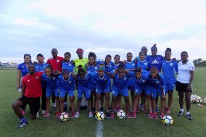 Members of the Cuba U17 Girls Team prior to their training session at the National Track and Field Centre, Leonora, ahead of their clash with Barbados today at 17:00 hours in the CONCACAF Girls U17 Qualifying Championship
