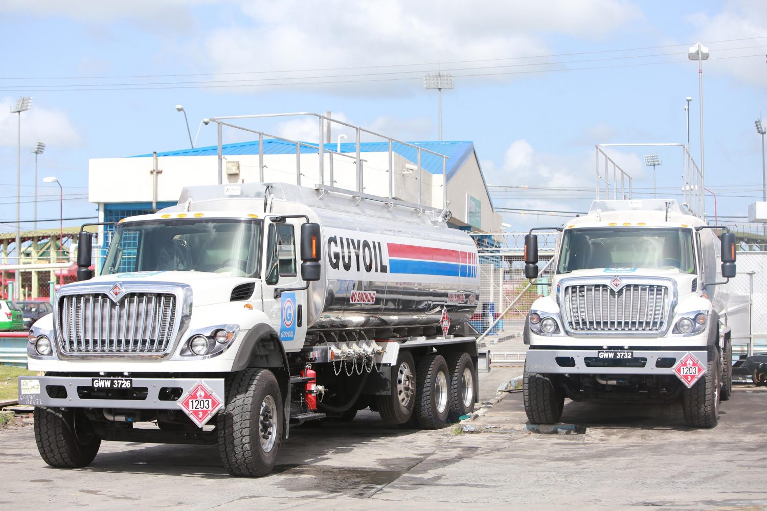 A closer look at two of the three new tankers at the Guyoil Providence, East Bank Demerara terminal.