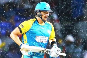 Stars captain Shane Watson jogs from the field as rain arrives at Warner Park. (Photo courtesy CPL) 