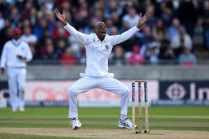 Roston Chase, pictured here appealing during the Edgbaston Test, has fallen in the ICC batting rankings but risen in the bowling rankings. (Photo courtesy CWI Media) 