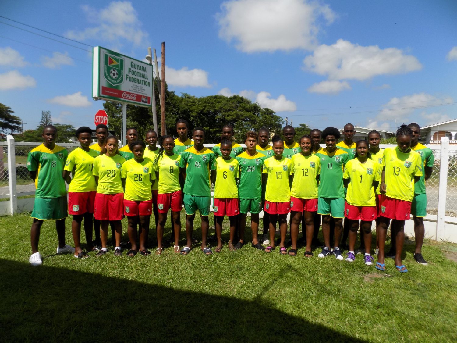 Members of the Guyana Boys and Girls Football teams which will compete at the Inter-Guiana Games Goodwill Series in Suriname