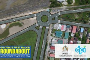 In order to complete Guyana’s first major roundabout at Carifesta Avenue and Vlissengen Road, some temporary road closures will be necessary.  Motorists are asked to use alternative routes for the three- week closure period. The Ministry of Public Infrastructure regrets the inconvenience this will cause and pleads for patience and understanding as its work to improve Guyana’s road network and reduce waiting and stoppage time. (Department of Public Information depiction)
