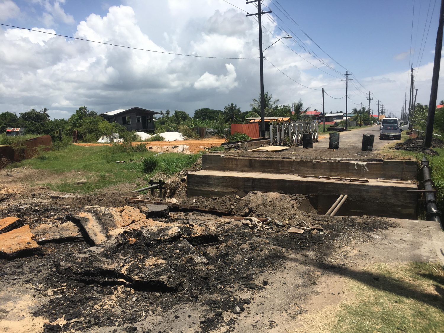 Diverted: Traffic along the Lusignan, East Coast Demerara embankment road will be diverted to the East Coast Highway for the next couple of months as the Ministry of Public Infrastructure has started major works to repair a bridge.  