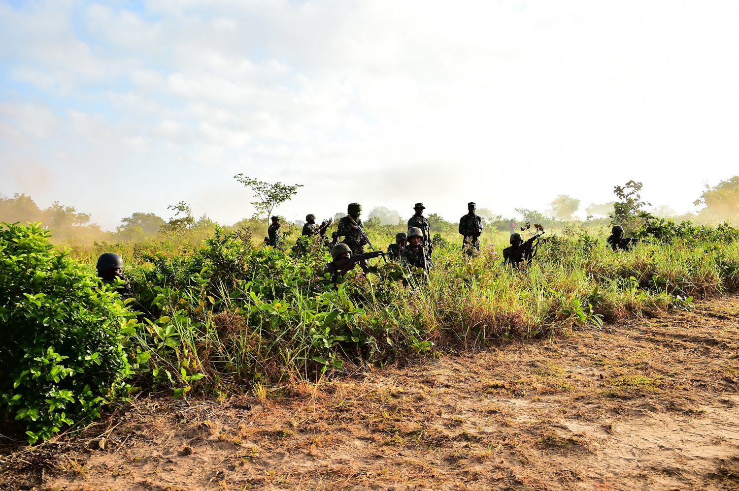 Guyana Defence Force ranks during exercise ‘Ironweed’ at Tacama on Friday (Ministry of the Presidency photo)