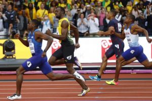 Athletics - World Athletics Championships – men’s 100 metres semi-final – London Stadium, London, Britain – August 5, 2017 – Jimmy Vicaut of France, Usain Bolt of Jamaica, Chijindu Ujah of Britain and Christian Colleman of the U.S. compete. (Reuters photo) 