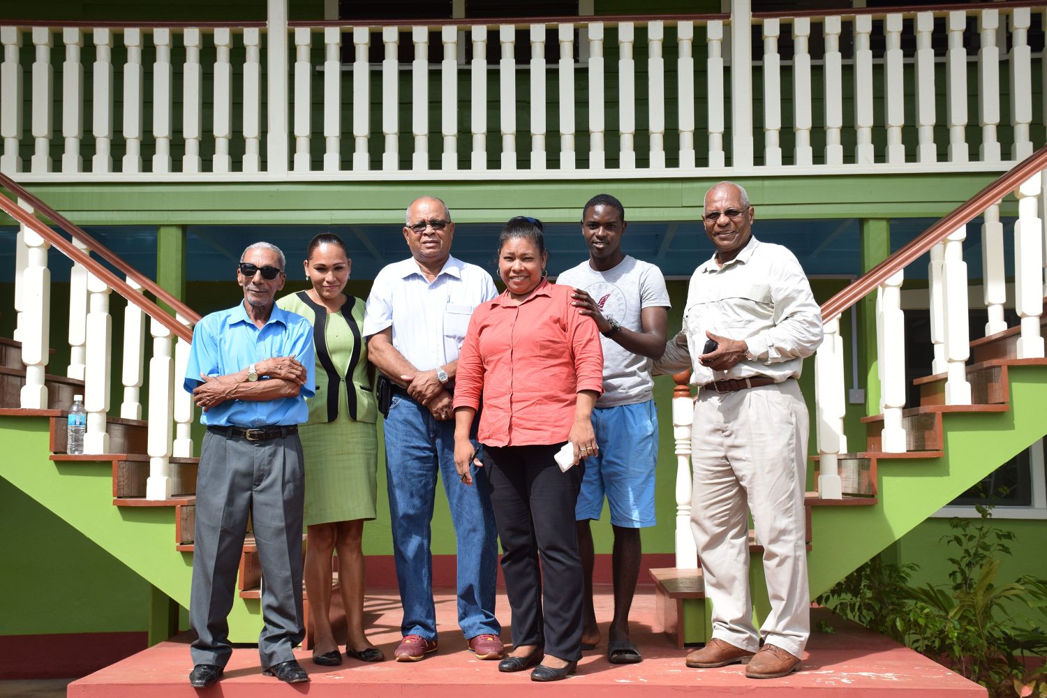 Mayor of Mabaruma Henry Smith (third from left) and Town Clerk Barrington Wade (right) accompanied by support staff of the Mabaruma Town Council 