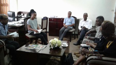 Chief Executive Officer of NAREI, Dr Oudho Homenauth (left) with officials of NAREI and FQFI. (NAREI photo)