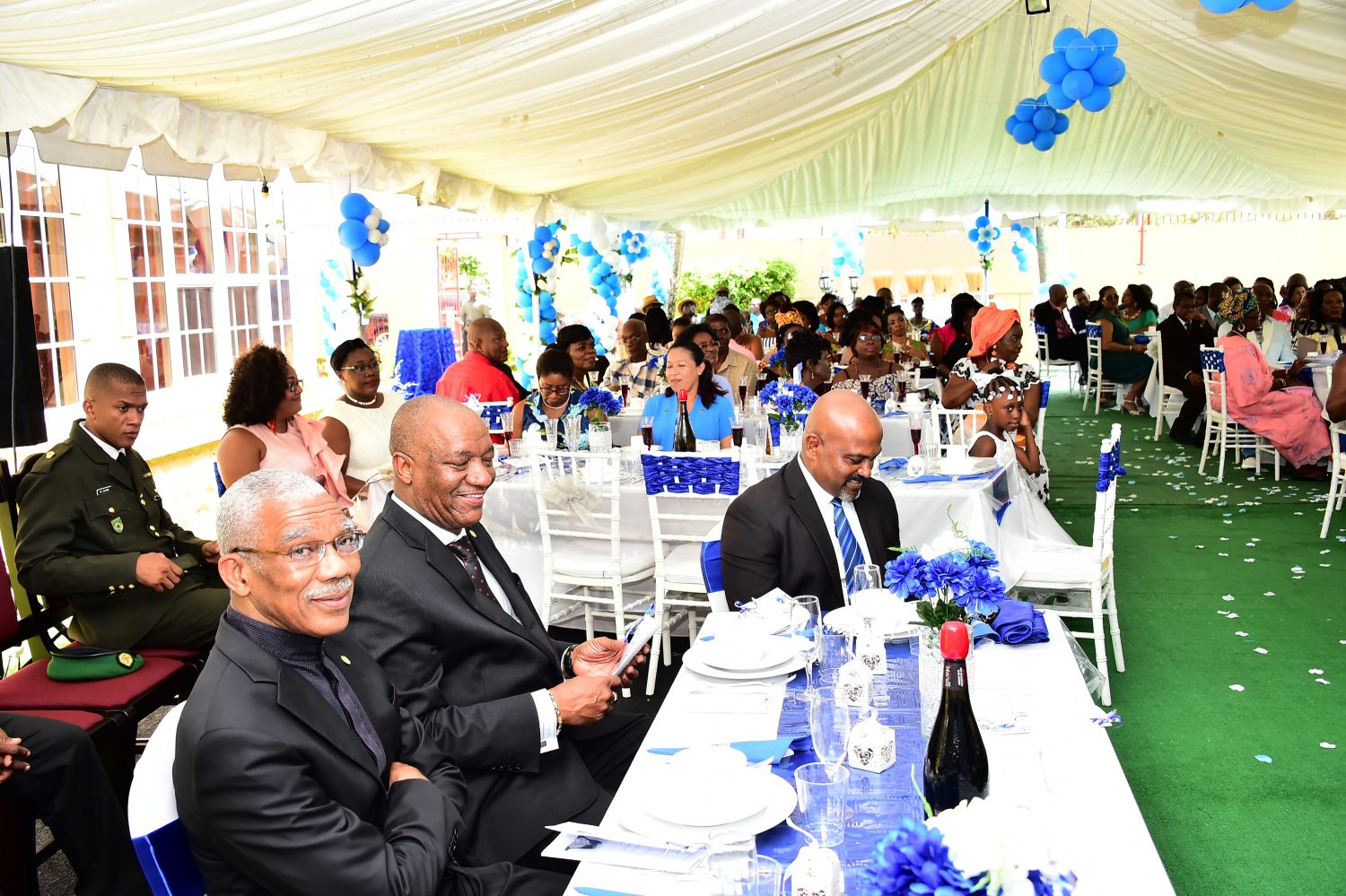 President David Granger, Minister of State, Mr. Joseph Harmon and other guests at the wedding reception at the Minister’s residence. 