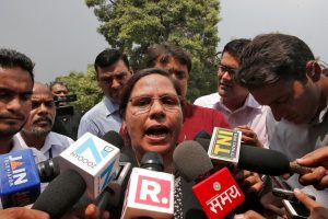 Farha Faiz, a lawyer, speaks with the media after a verdict for the controversial Muslim quick divorce law outside the Supreme Court in New Delhi, India August 22, 2017.