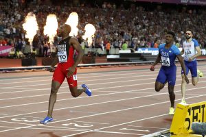 Men’s 4 x 400 metres relay final – London Stadium, Britain – August 13, 2017 – Lalonde Gordon of Trinidad and Tobago wins the gold medal. REUTERS/Phil Noble