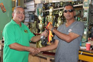 Proprietor of the Trophy Stall, Ramesh Sunich recently presented the medals to President of the Guyana Rugby Football Union (GRFU), Peter Green. A trophy compliments of the Trophy Stall will be awarded to the winner, while the runners up will receive medals.