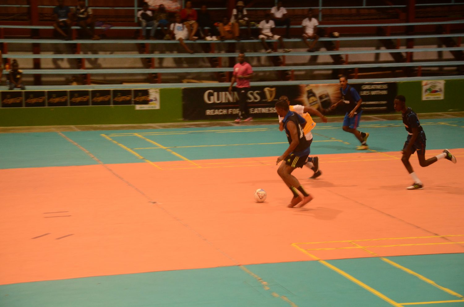 Scenes from the MBK All-Stars and Leopold Street  group clash in the Guinness ‘Cage’ Football Championship at the National Gymnasium, Mandela Avenue.
