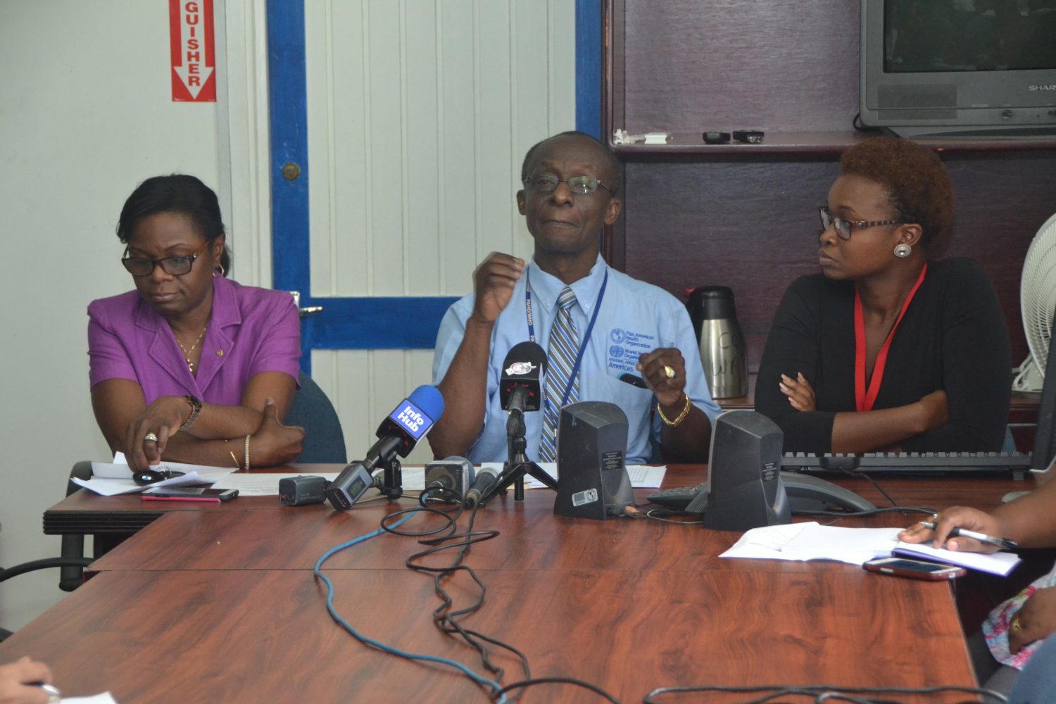 From (left) are MoPH, Deputy Chief Medical Officer, Dr. Karen Boyle,  PAHO/WHO Representative, Dr. William Adu-Krow,  MoPH, Maternal & Child Health Officer (ag), Dr. Ertensia Hamilton
