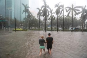 Flooding in the Brickell neighbourhood as Hurricane Irma passes Miami. REUTERS/Stephen Yang