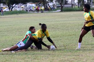  The female ruggers made hay while the sun shone yesterday, getting some much needed match practice head of the RAN 7s Championship scheduled for Mexico in November. (Orlando Charles photo)