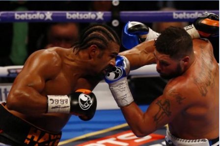 David Haye and Toney Bellew in action.