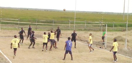 Action in the Berbice Volleyball Association (BVA) Mark Henriques Memorial volleyball tournament held Sunday at the Kendall Union Sports Club ground.
