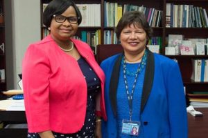 Minister of Public Health, Volda Lawrence (left) and Canadian High Commissioner to Guyana, Lilian Chatterjee (Ministry of Public Health photo)

