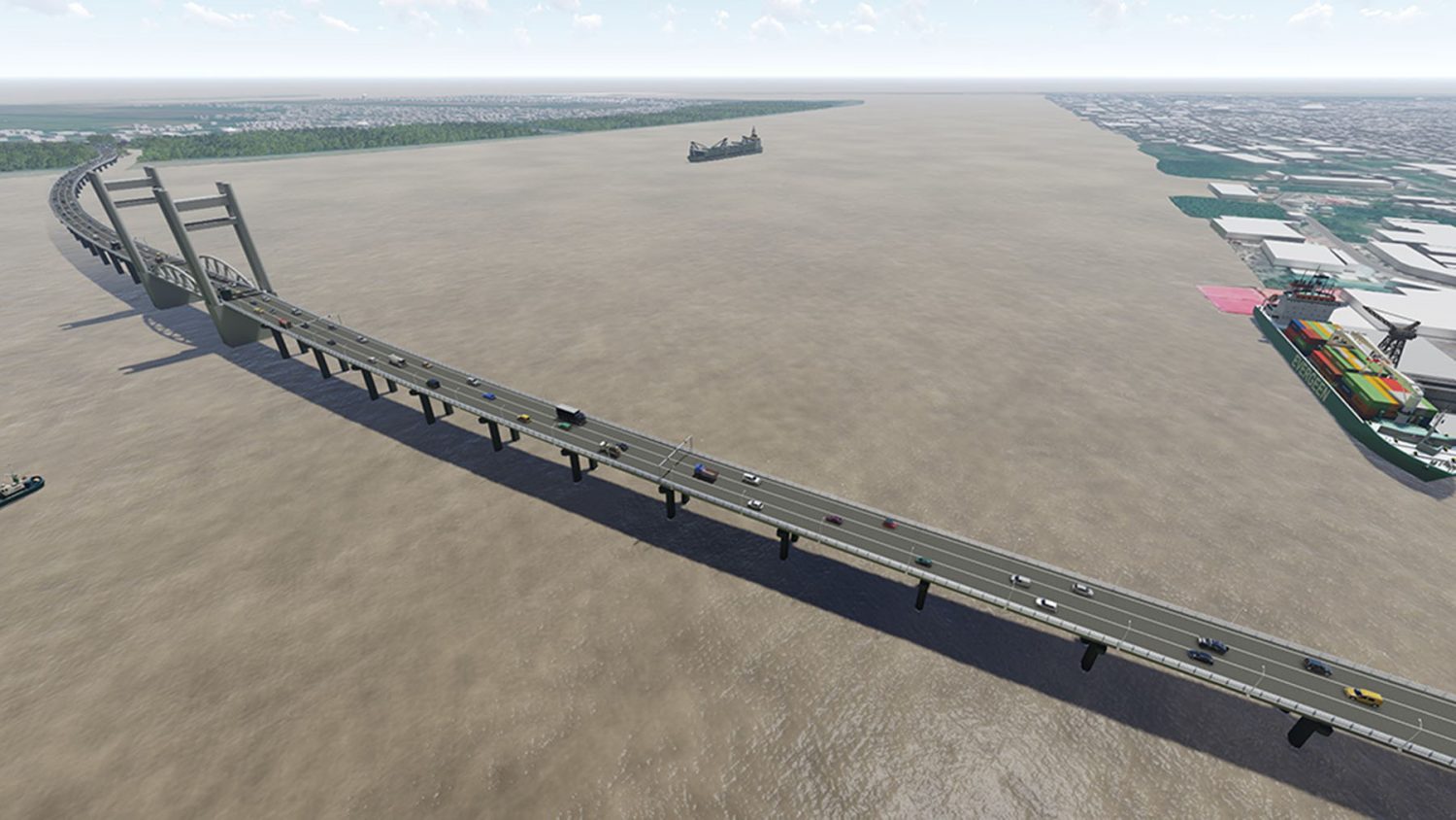 An artist’s rendering of the proposed new crossing across the Demerara River. (Ministry of Public Infrastructure photo)
