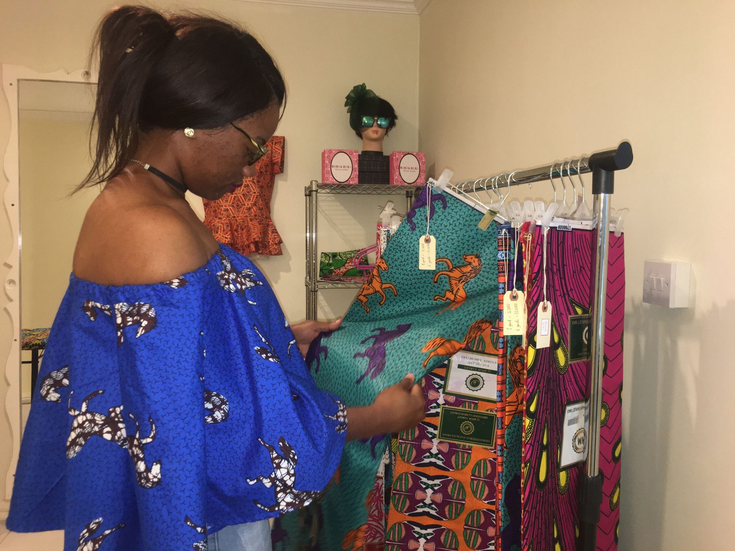 A customer admires one of Debora Kehinde’s designs.