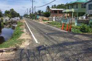A stretch of Middle Walk Road, Victoria which was recently repaired by the Ministry of Public Infrastructure. The road now features numerous speed humps and demarcating lines (Dhanash Ramroop photo)