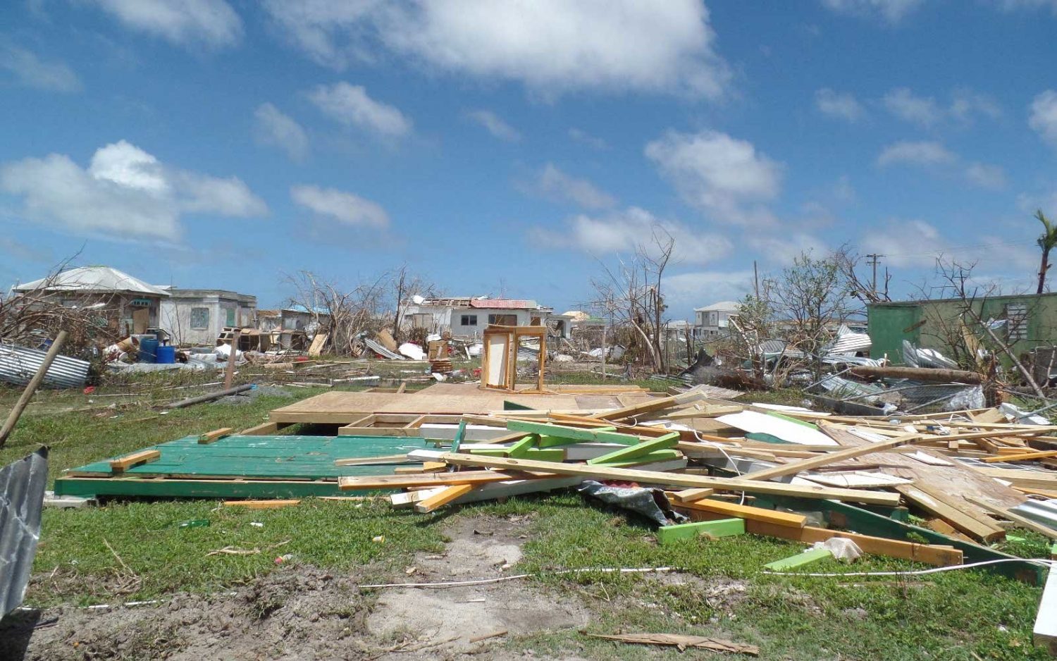 Houses are seen on September 8, 2017 in Codrington, Barbuda, devastated by Hurricane Irma (CARICOM photo)