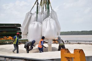 White rice being loaded onto the vessel  for shipment to Cuba (DPI photo)
